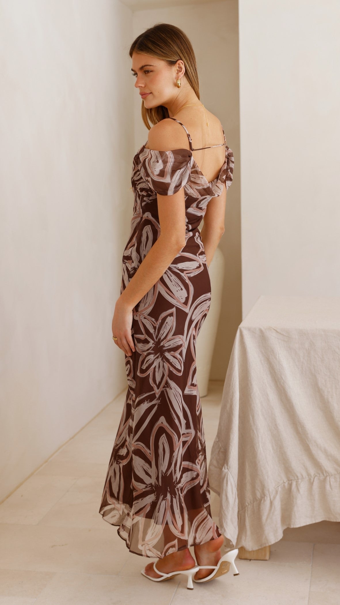 Adrianna Midi Dress - Brown Floral