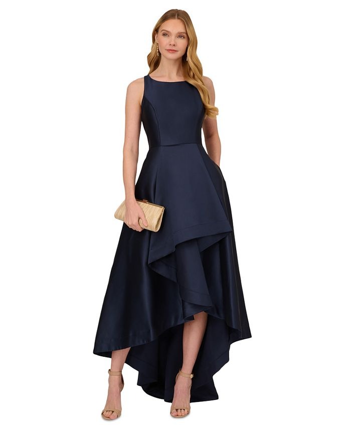 Adrianna Papell Women's High-Low Mikado Sleeveless Gown